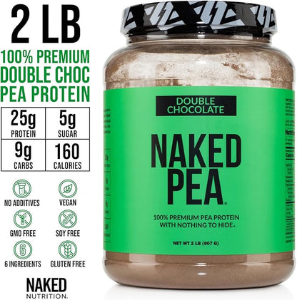 NAKED Pea - Double Chocolate Protein from US & Canadian Farms, Organic Cocoa, Organic Coconut Sugar - No GMO, No Soy, and Gluten Free, Aid Growth and Recovery - 21 Servings