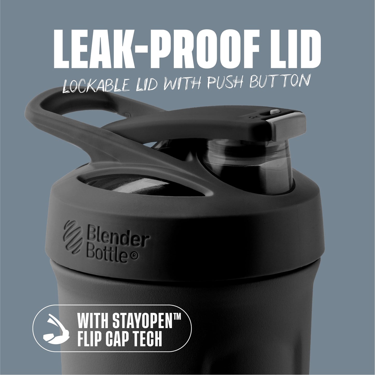 BlenderBottle Sport Flip Stainless Steel Shaker Bottle 24 oz Black