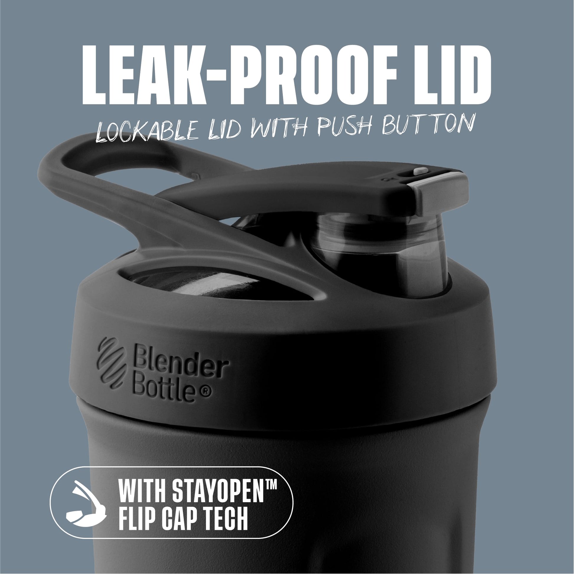 BlenderBottle Sport Flip Stainless Steel Shaker Bottle 24 oz Black