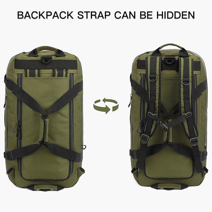 TUGUAN Extra Large Travel Duffle Bag Backpack for Men with Adjustable Dividers 120L Big Weekend Overnight Bag with ID Pocket Shoulder Strap Heavy Duty Sports Duffel Bags for Camping Gym, Green