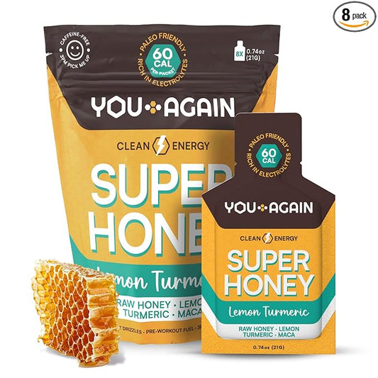 You Again Super Honey Lemon Turmeric Packets | Workout Clean Energy Gel Packs | Cycling, Endurance, Running Gel or Energy Snack | Paleo & Carnivore Snack | Gluten-Free | Made in USA | 8 Count
