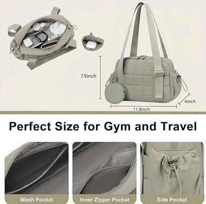 CAMTOP Mini Gym Bag for Women, Small Gym Tote Bag Puffy Quilted Sports Duffel Bag with Wet Compartment and Coin Purse Duffel Bags Dance Yoga Workout Bag