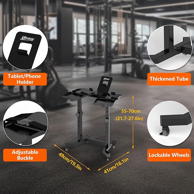 Adjustable Dumbbell Stand - Uboway Weight Stand with 4 Level Height Adjustment, Dumbbell Weight Rack with Tablet Holder and Durable Casters, Weight Holder for Adjustable Dumbbell Set, 2025 Upgrade Design （Bonus Foot Pads）