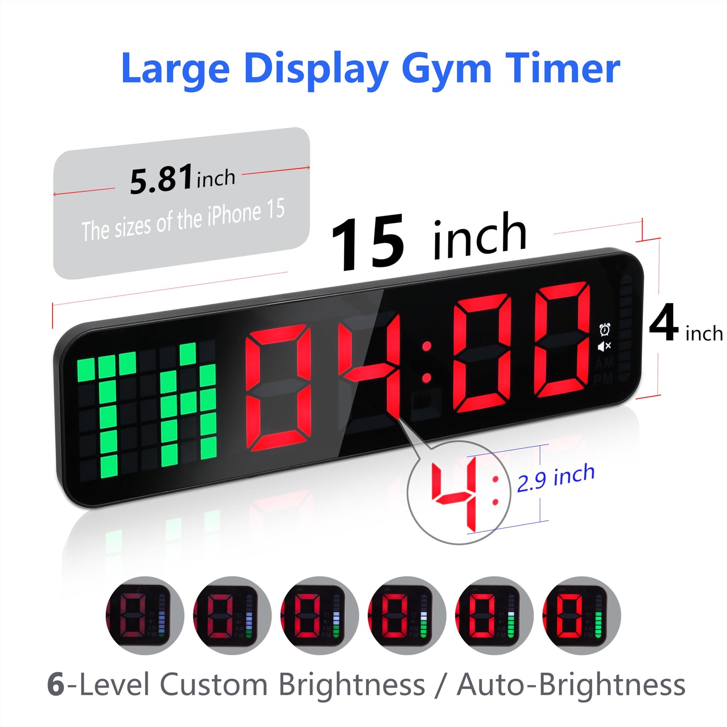 LUCORB Gym Timer - Large Digital Gym Clock Wall with Interval Time Progress Bar, Countdown/Up