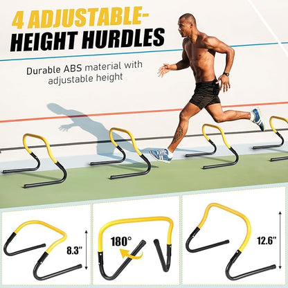 Soccer Training Equipment, Agility Speed Training Set with 20ft Speed Ladder, 12 Cones, 4 Adjustable Hurdles, Jump Rope, Parachute | Ideal for Basketball, Football Practise, for Kids, Youth, Adults