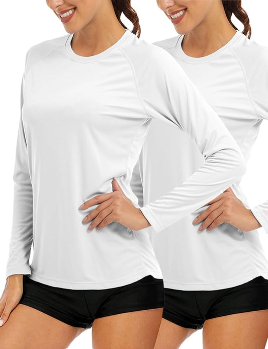 MAGCOMSEN Women's 2 Pack Long Sleeve Shirts UPF 50+ Sun Protection Quick Dry Swim Shirt for Rash
