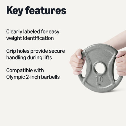 Amazon Basics 2-inch Olympic Grip Weight Plates, 10lb Weights, Compatible with Olympic 2-inch