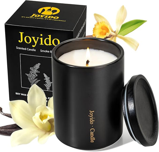 14OZ Vanilla & Smoke Scented Candle - Aromatherapy Candles with Lid - Soy Candles for Home Scented - Luxury Ceramic Jar Candles for Bedroom Kitchen Home Decor, Housewarming Party