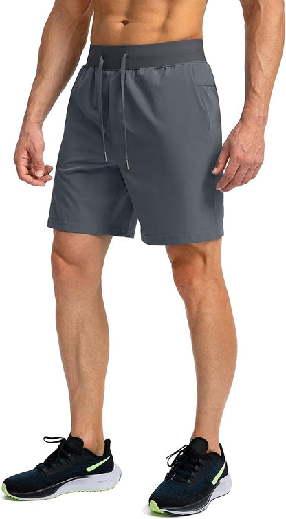 Men's Running Shorts with Zipper Pockets 9 Inch/ 7 Inch / 5 Inch Lightweight Quick Dry Gym Workout Athletic Shorts for Men(7inch)