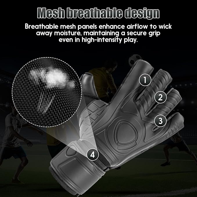Soccer Goalkeeper Gloves with Finger Protection to Prevent Injuries, Strong Grip for Tough Tackles, Breathable Goal Keeper Gloves for for Kids, Youth and Adult