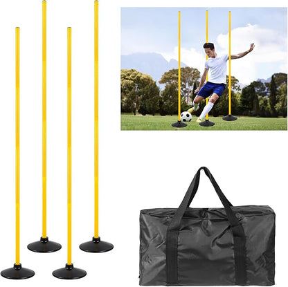 5 FT Agility Training Poles for Soccer/Dog/Horse,Adjustable Football Basketball Speed and Agility Training Equipment,Set of 4 with Round Rubber Base