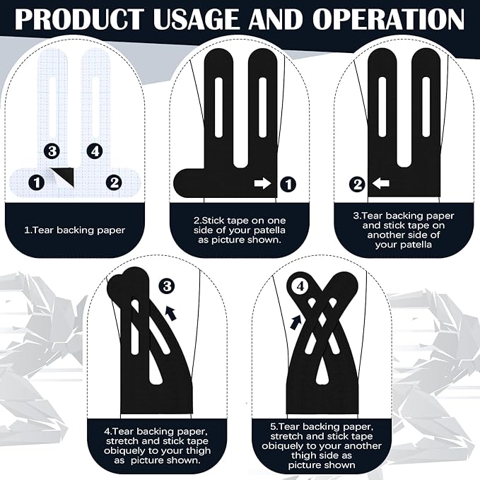 50 Pcs Precut Kinesiology Tape for Knees Pain Relief Elastic Waterproof Athletic Knee Tape for Support Stability Sports(Black)