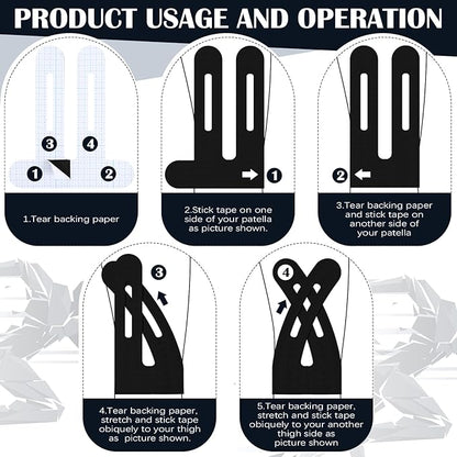 50 Pcs Precut Kinesiology Tape for Knees Pain Relief Elastic Waterproof Athletic Knee Tape for Support Stability Sports(Black)