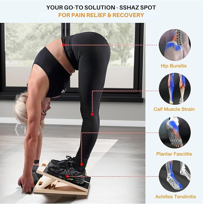 Professional Wooden Slant Board for Calf Stretching, Portable 5-Stretch Board for Knees, Non-Slip Foot Incline Board Physical Therapy Equipment Calf Stretch, Extra Side Handle for Carry