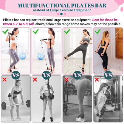 Pilates Bar Kit with Resistance Bands, Multifunctional Yoga Pilates Kit
