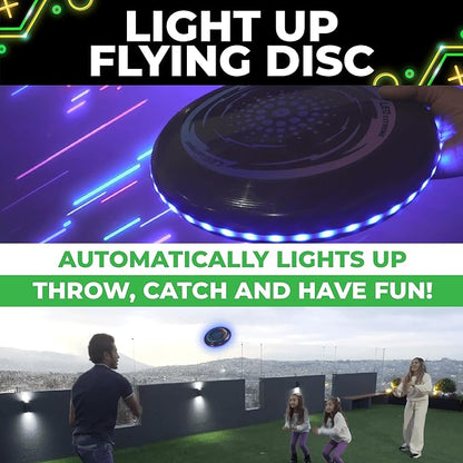 Toysery LED Light Up Fresbee - Glow in The Dark Fresbee for Kids and Adults, Flying Disc Adventure for Day and Night - Easy to Use Ideal for Camping Game