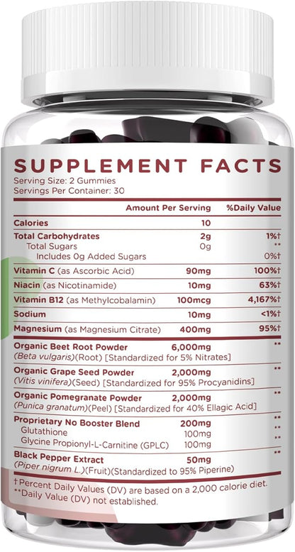 Beet Root Gummies 6000mg ??Nitric Oxide Booster with Grape Seed, Pomegranate, Vitamins C & B12 ??Nitric Oxide Supplements for Men ??Mixed Berry Flavor ??60 Gummies