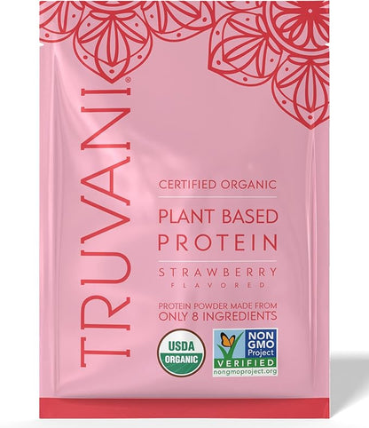 Truvani Vegan Pea Protein Powder | Strawberry | 20g Organic Plant Based Protein | 1 Serving | Keto | Gluten & Dairy Free | Low Carb | No Added Sugar