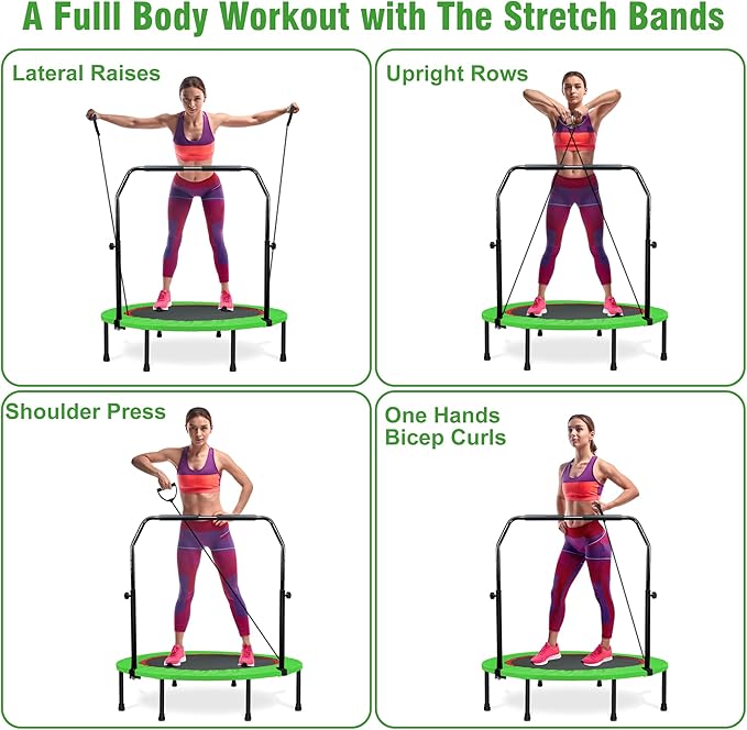 450 LBS Foldable Mini Trampoline for Adults & Kids 40" Rebounder Trampoline with Adjustable Foam Bar for Indoor Workout Fitness