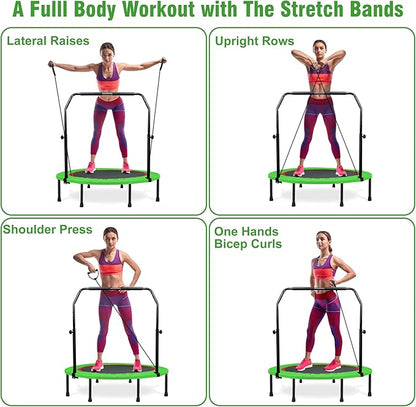 450 LBS Foldable Mini Trampoline for Adults & Kids 40" Rebounder Trampoline with Adjustable Foam Bar for Indoor Workout Fitness