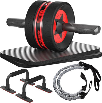 Ab Rollers Wheel Kit, Exercise Wheel Core Strength Training Abdominal Roller Set with Push Up Bars, Resistance Bands, Knee Mat Home Gym Fitness Equipment for Abs Workout