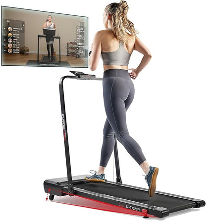 Sunny Health & Fitness Sleek Compact Smart Treadpad Treadmill with 6-Level Auto Incline, Remote Control, Shock Absorption, Optional Dual Mode Walking/Running & Free SunnyFit App Bluetooth Connectivity