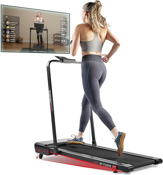 Sunny Health & Fitness Sleek Compact Smart Treadpad Treadmill with 6-Level Auto Incline, Remote Control, Shock Absorption, Optional Dual Mode Walking/Running & Free SunnyFit App Bluetooth Connectivity