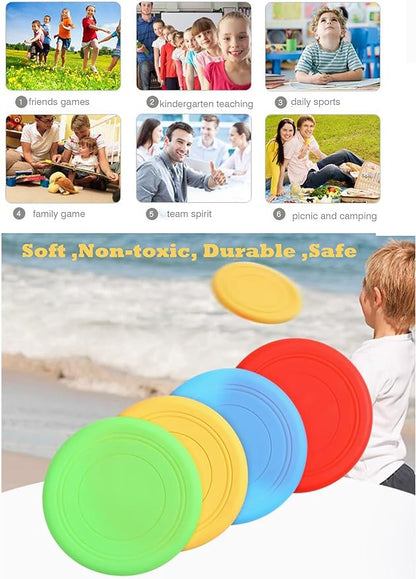 Kids Flying Disc Toy Outdoor Playing Lawn Game Disk Flyer for Kindergarten Teaching Soft Silicone Colorful 6 Pack Bulk Set…