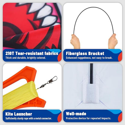 Three Headed Shark Kite for Kids and Adults,Kites for Kids Ages 8-12 Easy to Fly,Single Line Beach and Park Kite for Family Outdoor Games