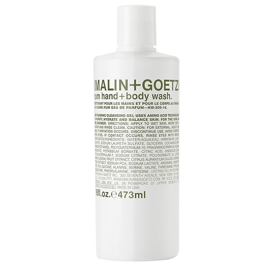 Malin + Goetz Rum Hand & Body Wash, 16 Fl. Oz. – Men & Women Natural Body Wash For All Skin Types