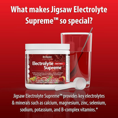 Jigsaw Health Electrolyte Supreme | Broad Spectrum of Electrolytes + Trace Minerals | Fruit Punch Flavor | 60 Servings (Jar)