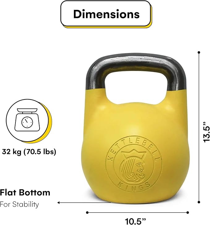 Kettlebell Kings Competition Kettlebells Weight (33mm handle) 4-32 KG | Hand weights Workout Gym Equipment & Strength training sets for Women & Men | Weights set for Home Gym