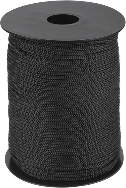 MECCANIXITY 1/8 Inch Polypropylene Rope Braided Ropes, 328ft Nylon Rope Hollow Utility Cord for Clothesline, Camping, Hiking, Outdoor, Black