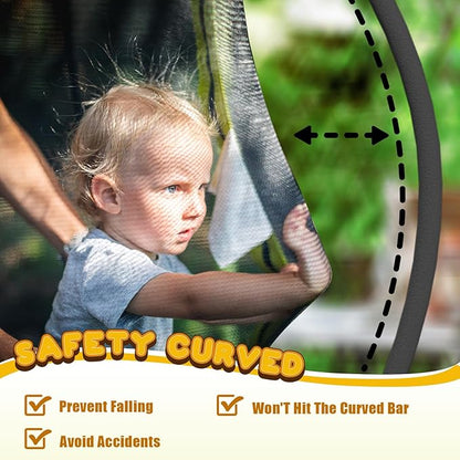 Trampoline 12FT 14FT 15FT 16FT for Kids/Adults - Outdoor Recreational with Enclosure Net Curved Poles and Ladder, Heavy Duty Anti-Rust Coating, ASTM Approval
