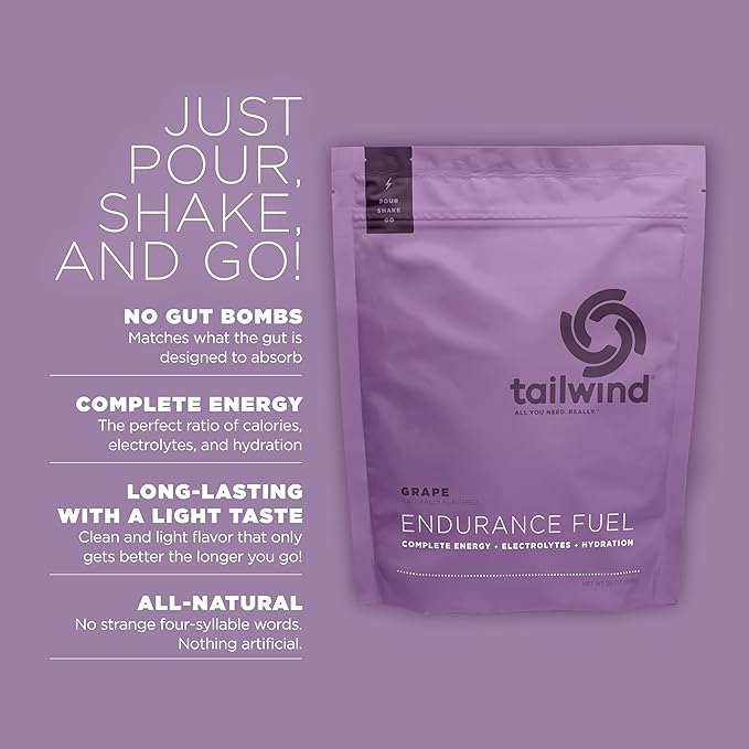 Tailwind Nutrition Endurance Fuel, Carbohydrate & Electrolyte Sports Drink Mix Powder, Gluten-Free, Vegan, Grape, 30 Servings