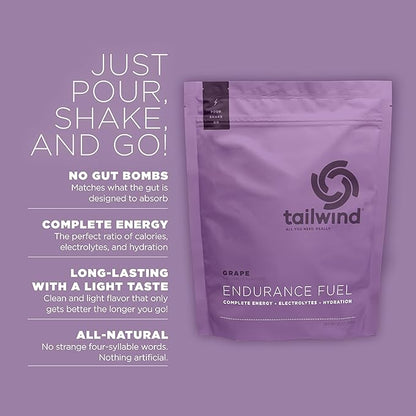 Tailwind Nutrition Endurance Fuel, Carbohydrate & Electrolyte Sports Drink Mix Powder, Gluten-Free, Vegan, Grape, 30 Servings