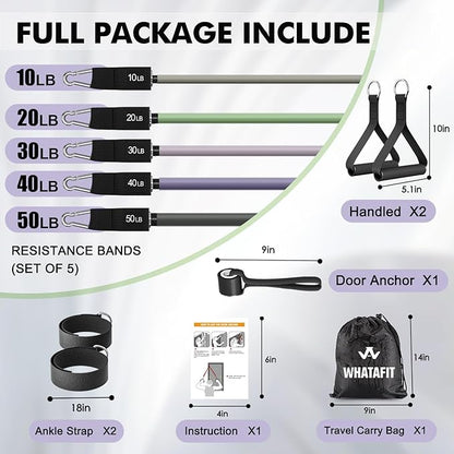 WHATAFIT Resistance Bands, Exercise Bands，Resistance Bands for Working Out, Work Out Bands with Handles for Men and Women Fitness, Strength Training Home Gym Equipment