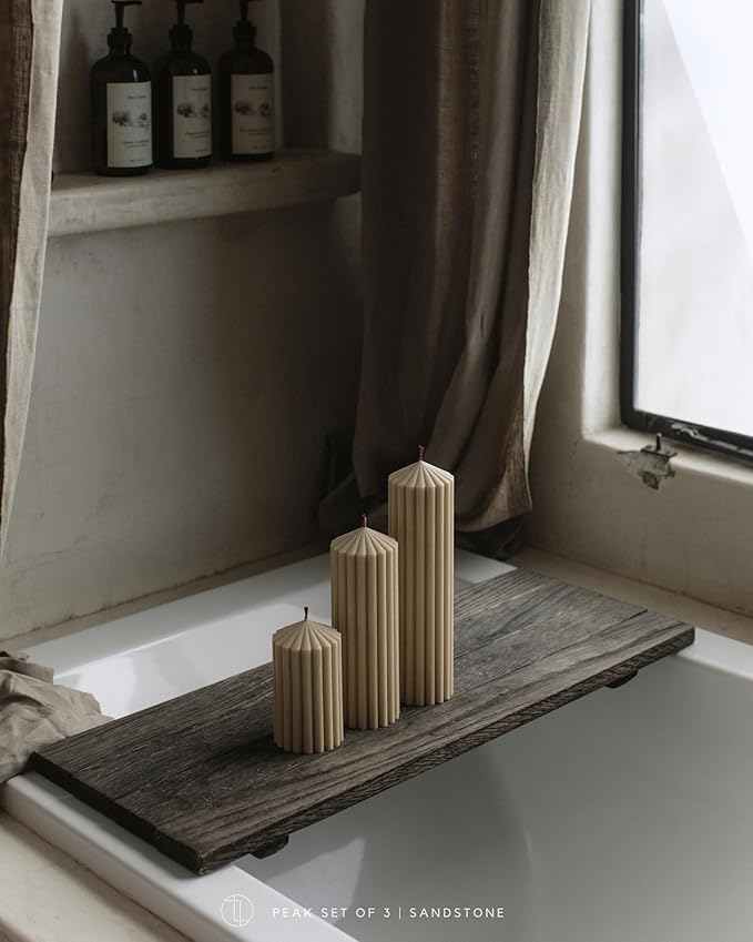 LAWA Ribbed Peak Pillar Candle - Large Beautiful Handmade Pillar Scented Soy Wax Candle Elegant Bubble Aesthetic Candle Housewarming Gift Home Room Shelf Decor Idea (Medium, Sandstone)