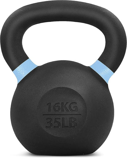 Yes4All Kettlebell, Heavy Duty Powder Coated Cast Iron Kettlebells, Non-Slip Handle & Flat Bottom for Conditioning, Strength Training & Full Body Exercises at Home Gym - Single & Pair