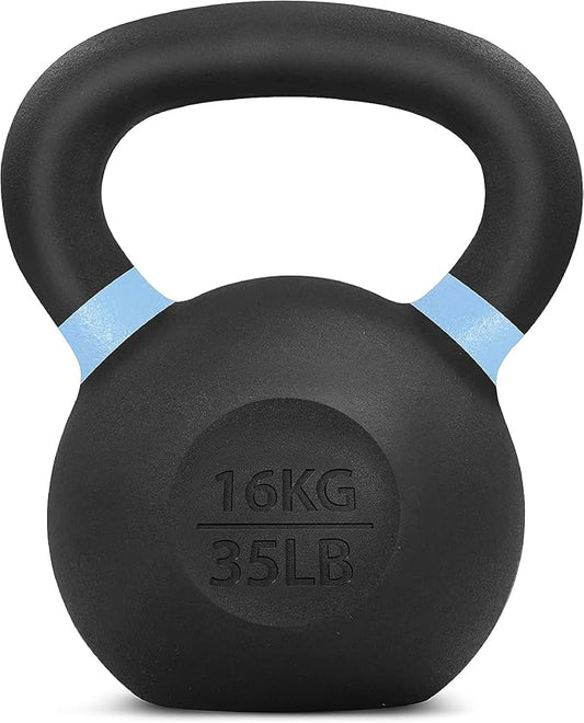Yes4All Kettlebell, Heavy Duty Powder Coated Cast Iron Kettlebells, Non-Slip Handle & Flat Bottom for Conditioning, Strength Training & Full Body Exercises at Home Gym - Single & Pair