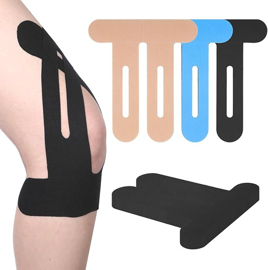 12 Pcs Precut Kinesiology Tape for Knees，Knee Tape for Knee Pain Relief Pre Cut，Waterproof, Breathable, Hypoallergenic Athletic Tape for Support and Protection (Black)
