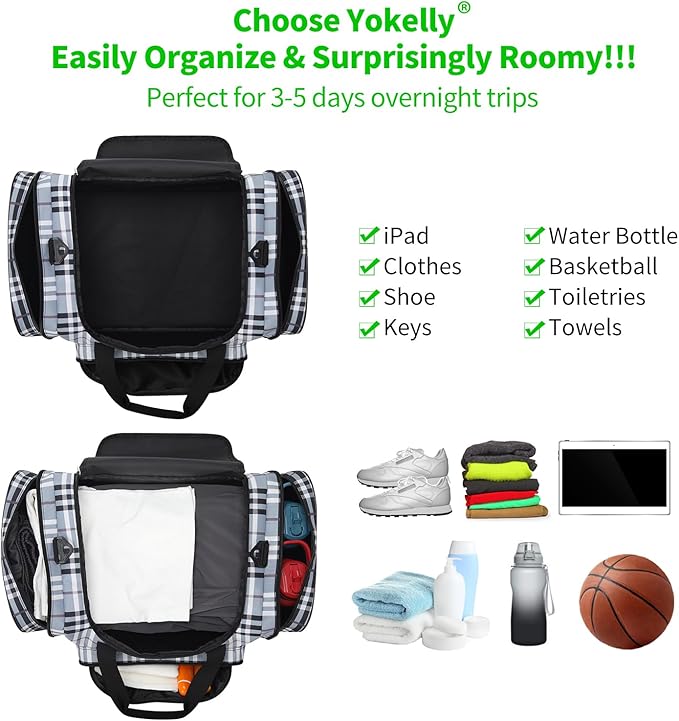 20 inch Sports Duffel Bag - for Travel Gym - Grey/White