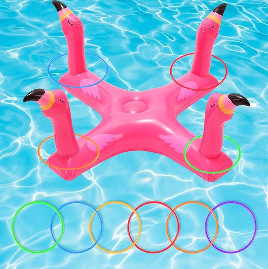 Voiiake Pool Floats Toys Games Set, Inflatable Cross Ring Toss Game Toy with 6pcs Rings for Kids