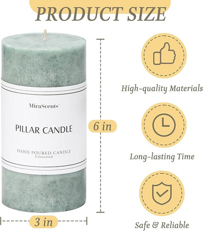 3x6 inch Green Pillar Candles Set of 3, Unscented Pillar Candle, Dripless and Smokeless Large Candles, Candle for Home Decor, Dinner Table,Weddings, Holidays