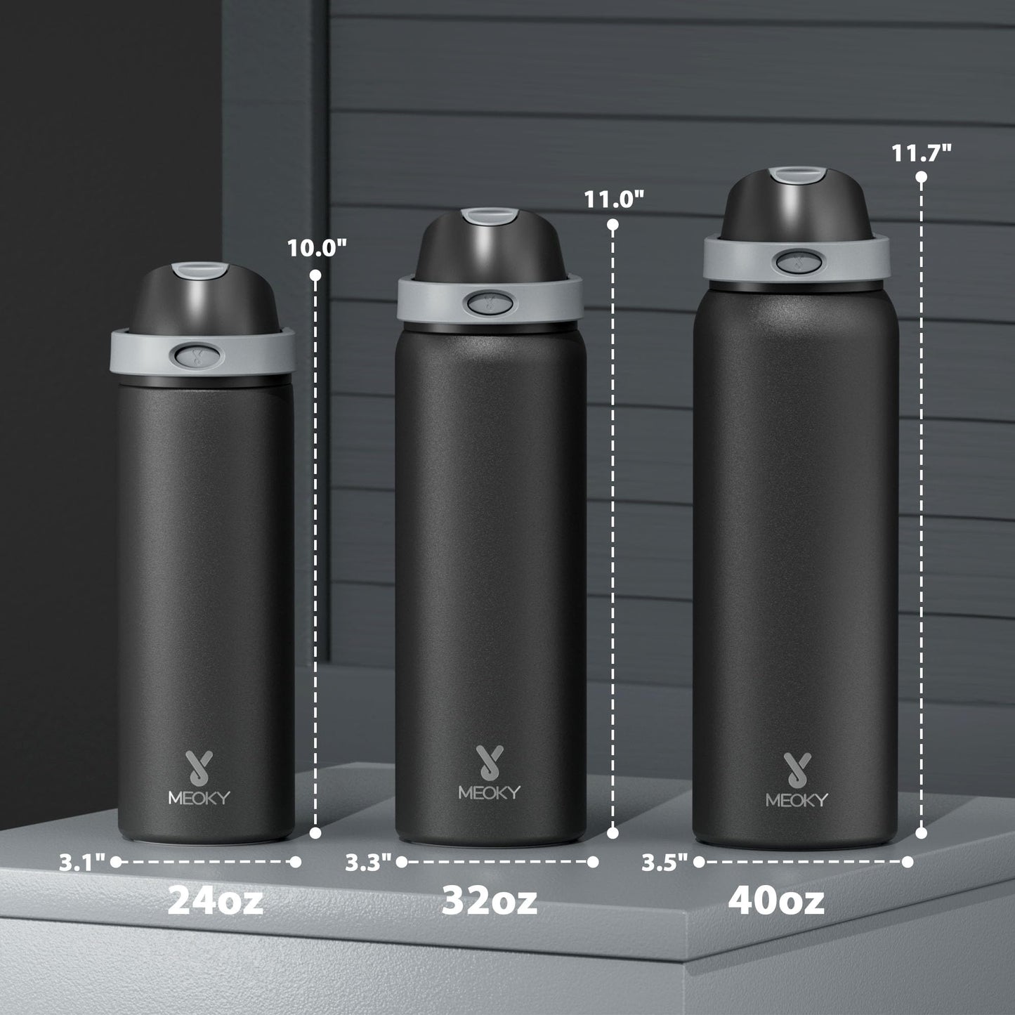 24 oz Insulated Water Bottle for Sports: Meoky Stainless Steel Water Bottle with 2-in-1 Straw and