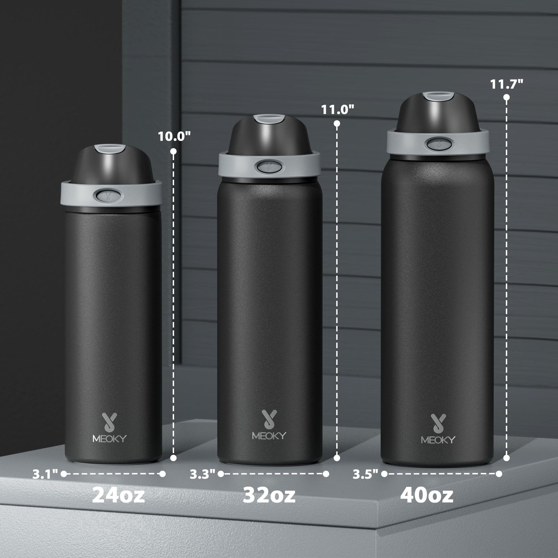 24 oz Insulated Water Bottle for Sports: Meoky Stainless Steel Water Bottle with 2-in-1 Straw and