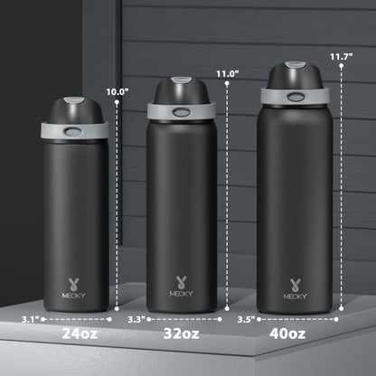 24 oz Insulated Water Bottle for Sports: Meoky Stainless Steel Water Bottle with 2-in-1 Straw and
