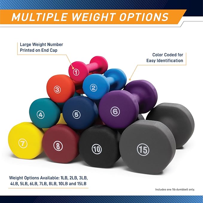 Marcy Colored Neoprene Dumbbell (Sold in Singles or Set) Hand Weights, Exercise Free Weights for Home Gym