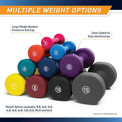 Marcy Colored Neoprene Dumbbell (Sold in Singles or Set) Hand Weights, Exercise Free Weights for Home Gym