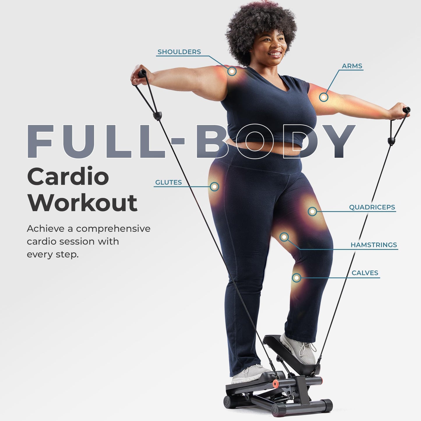 Sunny Health & Fitness Mini Stair Stepper with Resistance Bands for Cardio